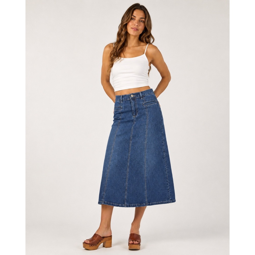 Vintage Y2K Christopher & Banks Maxi Skirt Womens 6 Blue‎ Jean Modest